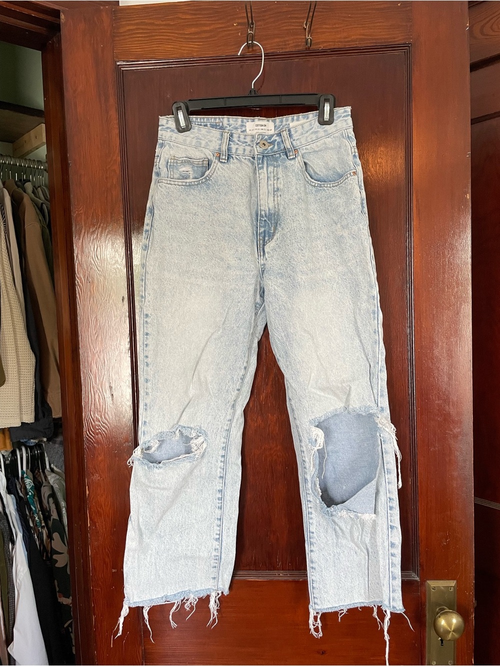 Cotton On Light Wash Straight Leg Ripped Jeans